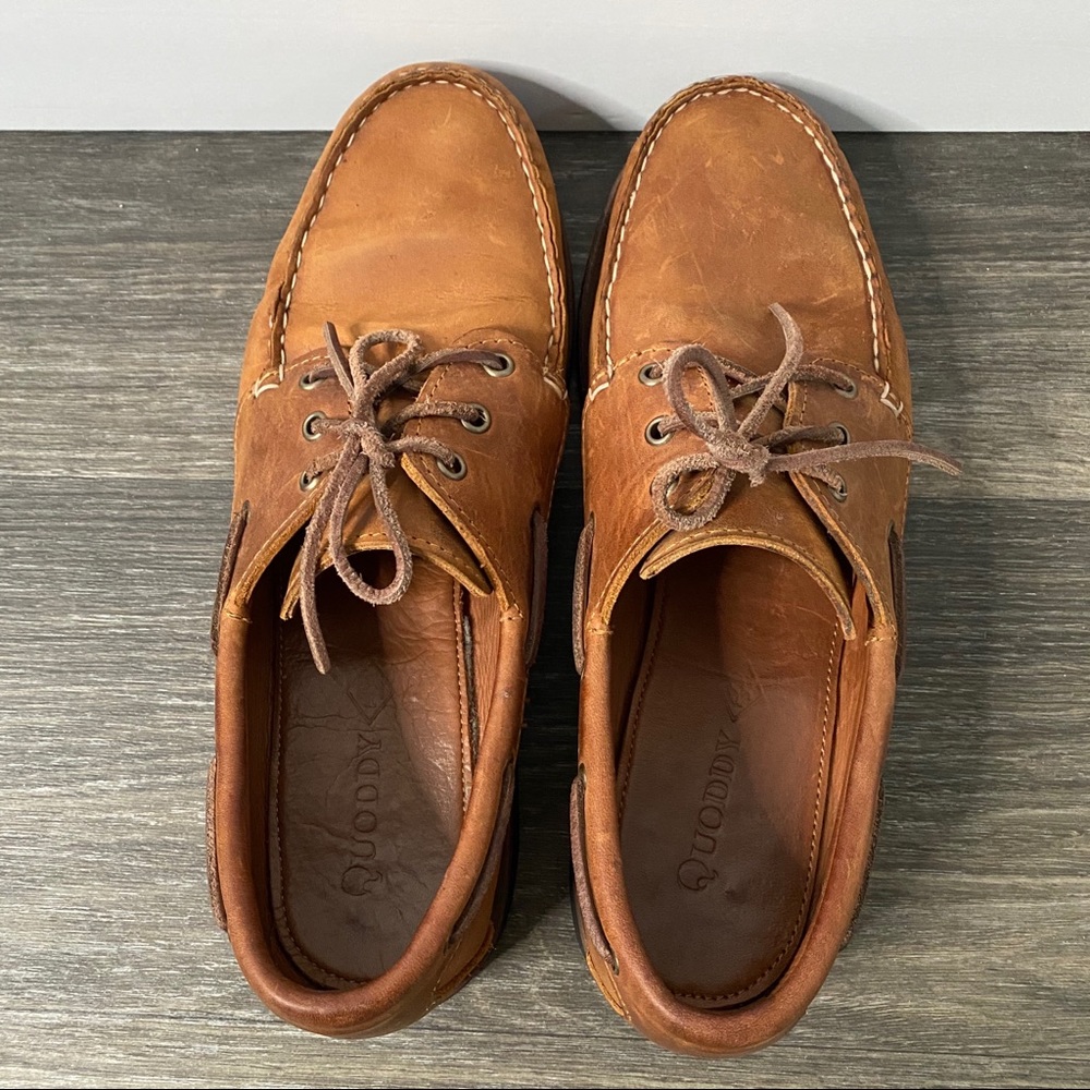 Quoddy Moccasin Boat Shoes Brown Leather Loafers Mens Size 12 Vibram Soles Tread - Picture 9 of 11